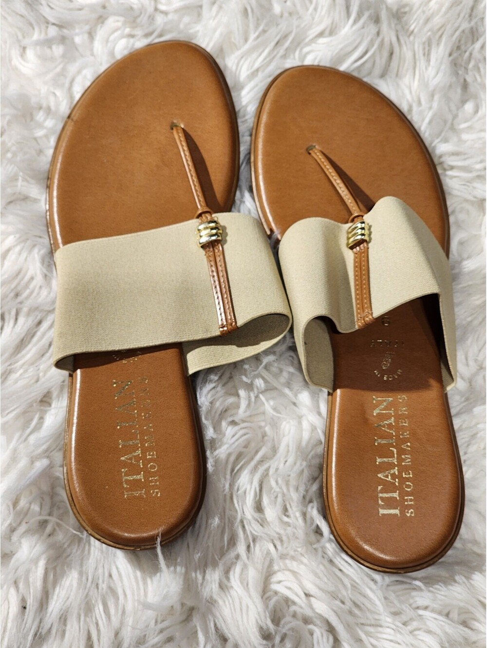 Afia Shoemakers Thong Elatico Beige Italia 9 Herrajes Metalicos Confortable...